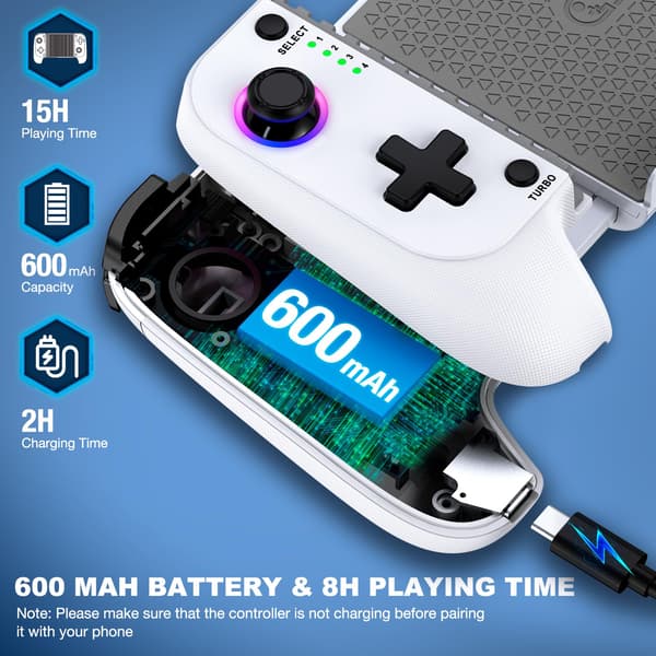 2025 Seneste Model Mobil Controller til iPhone/Android Understøtter Telefoncover, LED-lys, Hall Effect Sticks, Håndholdt Gaming Telefon Controller