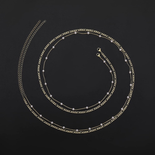 2st 26-43 tum 18K guldpläterad midjekedja Pearl Cz Belly Pearl&Figaro Chain M（31-37 inch）