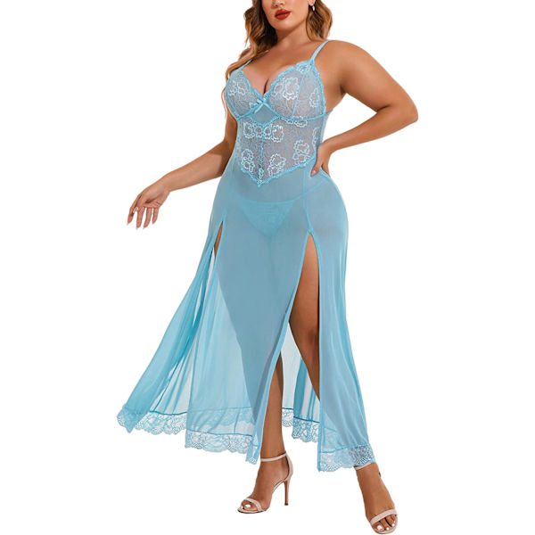 2025 Senaste Modell Plus Size Underkläder För Kvinnor Babydoll Sexig Mesh Maxi Nattlinne Axelband Exotiska Sovkläder Sidoslitsar