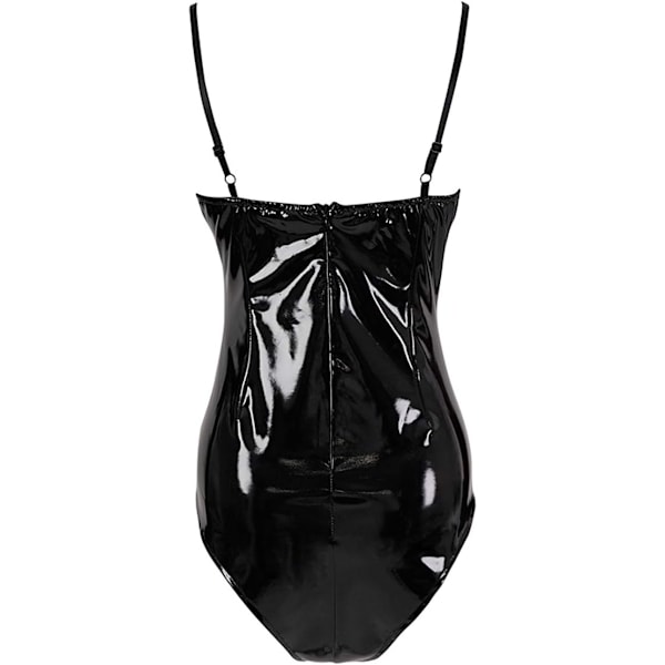 2025 Senaste Modell Dam En Del Halter Jumpsuit Våt Look Läder Leotard Bodysuit Svart-tuzi Medium