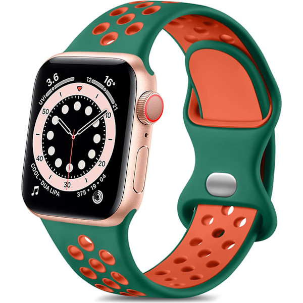 Sportband Kompatibla med Apple Watch Serie 7 45mm 44mm Pinegreen/Tangerine 42mm/44mm/45mm/49mm M/L