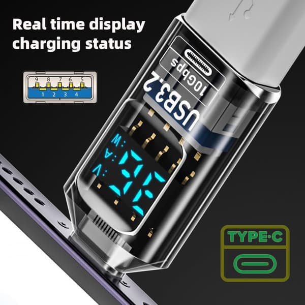 2025 Uusin malli CY-sovitin 3 kpl/erä Type-C Älykäs LED-näyttö USB-C - USB3.2 Type-A -sovitin 10 Gbps Data Virta Jännite Nopea lataus Mo