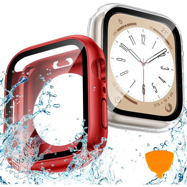 2-pack vattentätt Apple Watch case för Series 8 Clear+Red (Matte) 45mm