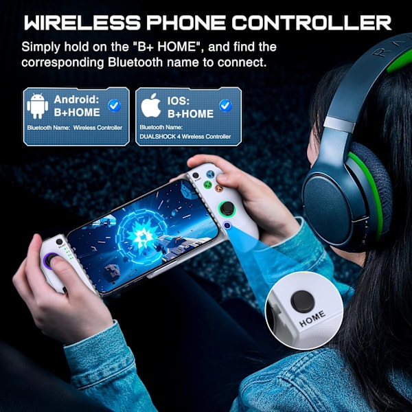 2025 Seneste Model til iPhone Spilcontroller – Kompatibel med iPhone 16/15 & Android, Mobil Spilcontroller med Hall Joysticks, Phon