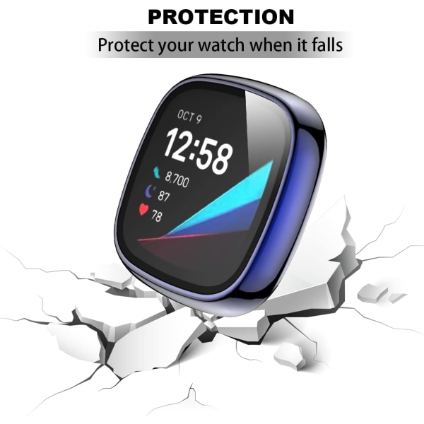 Blått mjukt TPU-pläterat case för Fitbit Sense/Fitbit Versa 3 - Stötsäkert Anti-Drop Cover