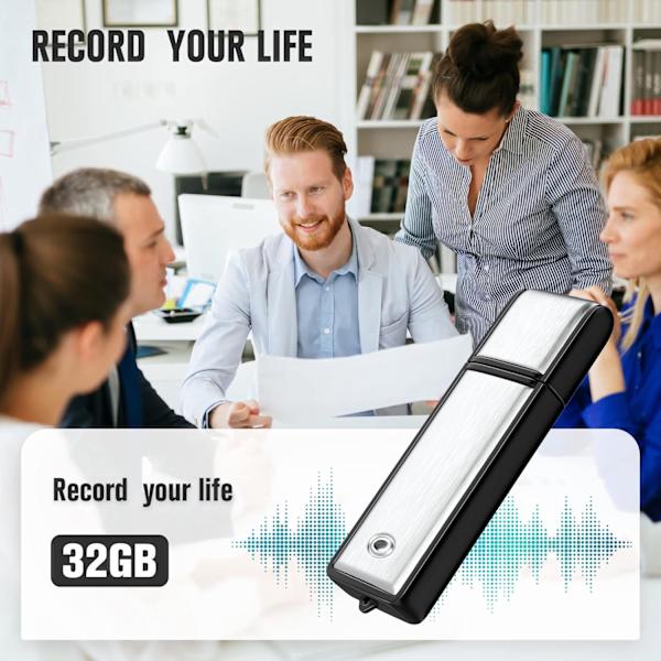 32G Röstinspelare, Digital ljudinspelare med 750 timmars inspelningskapacitet Brusreducering USB-inspelningsenhet Uppladdningsbar röstinspelare