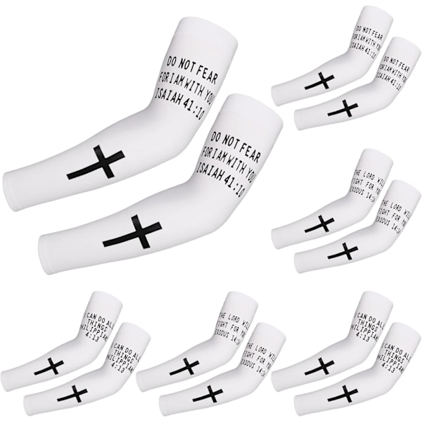 2025 Senaste Modell   对信仰十字架臂套，Religiösa Jesus Bibelverser Kors Kylande Armskydd, Lämpliga för Kristna Sportaktiviteter, Vit
