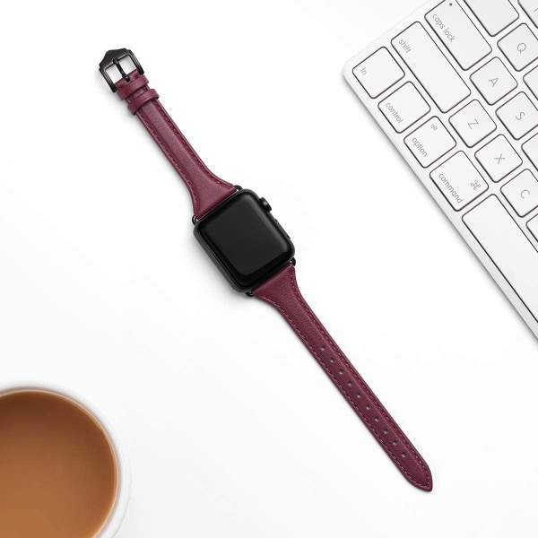 Läderband Kompatibla med Apple Watch Band 38mm 40mm wine/black 42mm 44mm 45mm 49mm