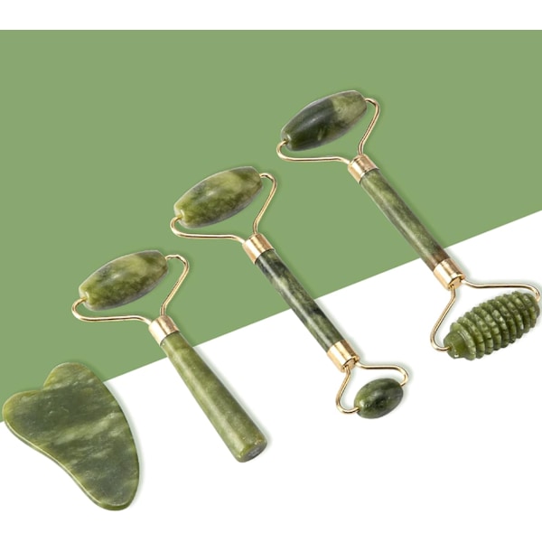 2025 Senaste Modell Jade Gua Sha Ansiktsmassage Set - 5 i 1 Hudvårdsverktyg Med Roller och Massager