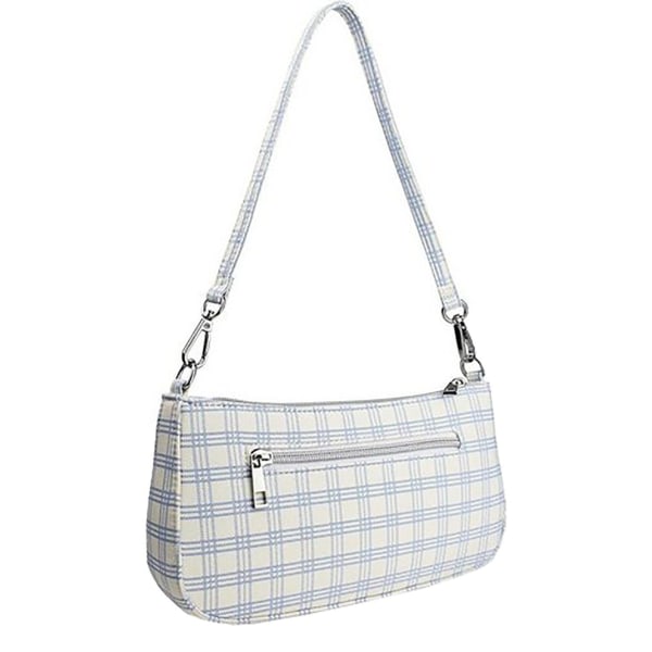 Retro Rutig Canvasväska Handväska Dam Rutig Tartan White blue