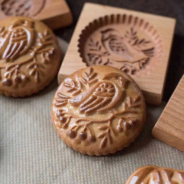 2025 Seneste Model Træ Cookieforme, 3D Udskåret Træ Cutter Prægeforme, Cookie Biscuit Form Bage Cookie Form Træ Cookie Stempel