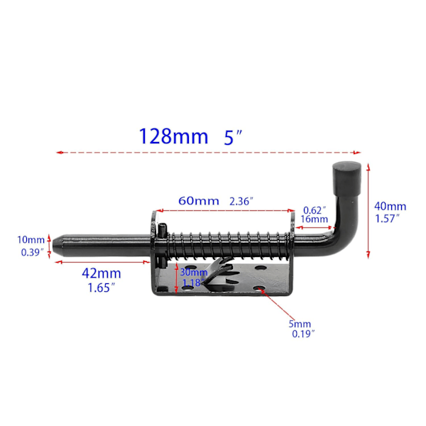 5 Tums Fjäderbelastad Dörrlås, Tung Fjäderbelastad Dörrlås, 1/2\" Stift Skjul (2, Svart)