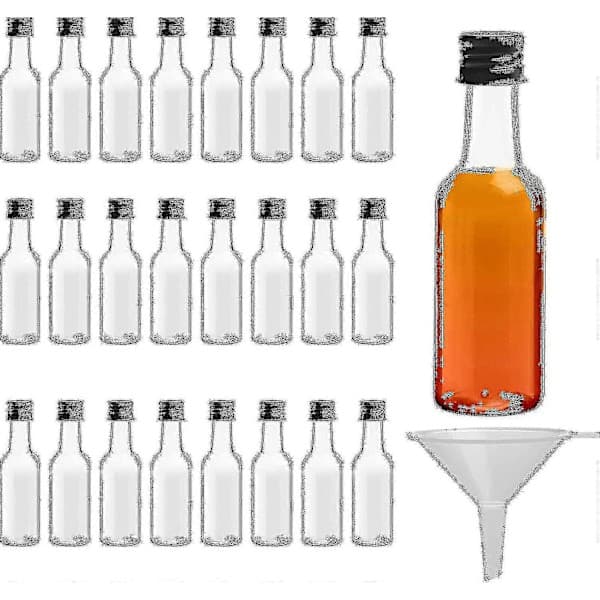 Miniflaskor (24 per förpackning) - Återanvändbara 50 ml tomma flaskor med skruvkorkar och trattar