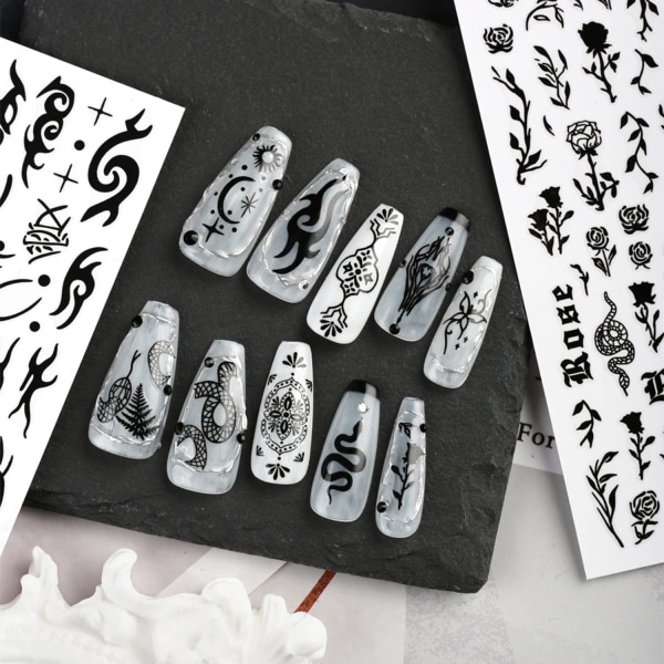 6 ark Flower Nail Art Stickers, 3D europeisk stil Nail