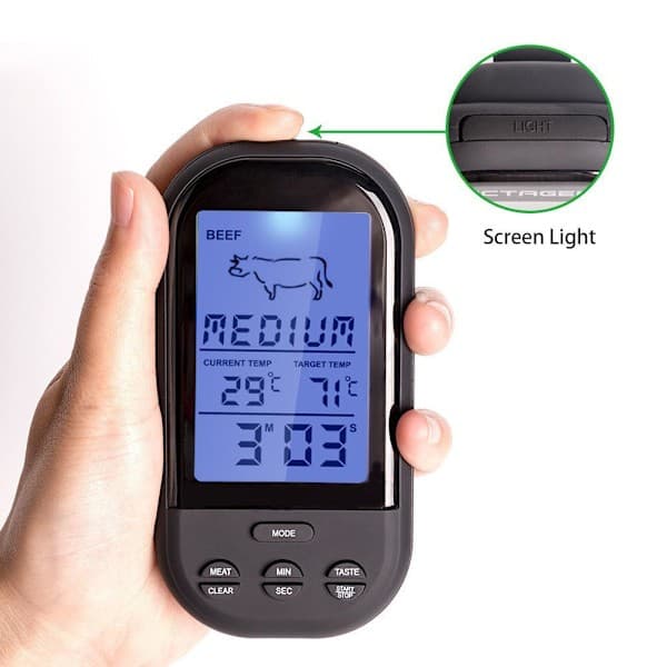 Trådlös digital ugnstermometer, köttgrillmatssond med timerlarmfunktion, ny silverfärgad.
