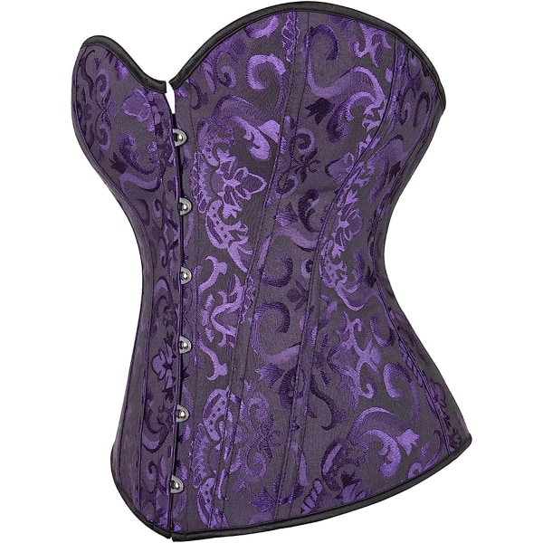 Kvinnors Bustier Korsett Topp Sexig Underkläder Set Svart Satin Black Purple L