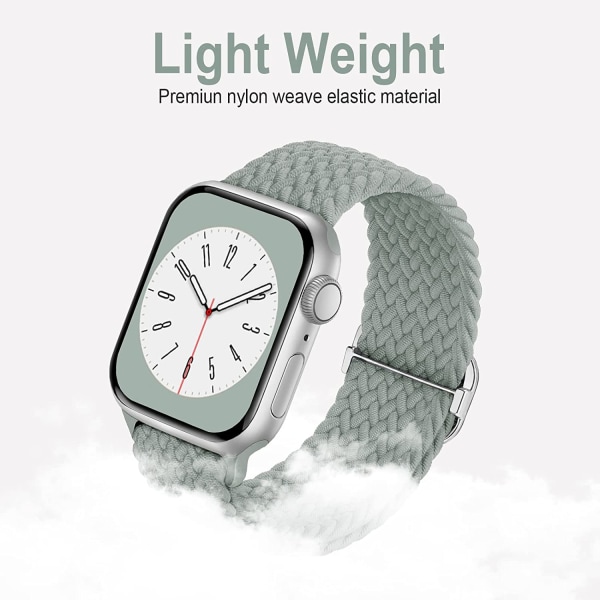 Flätad Solo Loop kompatibel med Apple Watch Band 38 mm Light Green 42/44/45/49mm