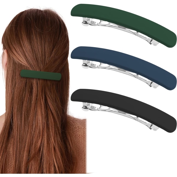 3 st matta franska hårklämmor - platta hårspännen Stark håll vintage (blå+grön+svart)