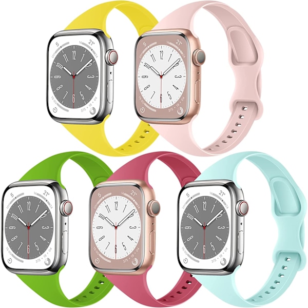 5-pack Silikonband, Slim, Kompatibel med Apple Watch 5PCS 4 38/40/41mm