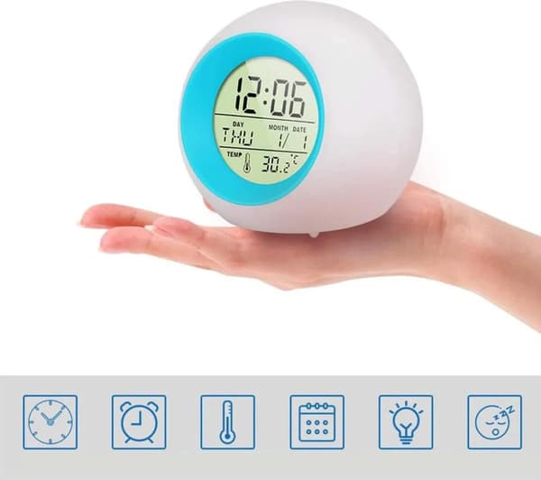 Lasten digitaalinen herätyskello, LED-valo, yövalolla