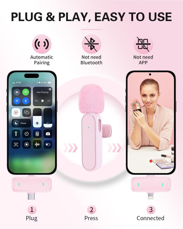2025 Seneste Model Trådløs Mini Lavalier Reversmikrofon til iPhone iPad & Android Telefon, 2 i 1 Reversmikrofon til Videooptagelse - Clip on D