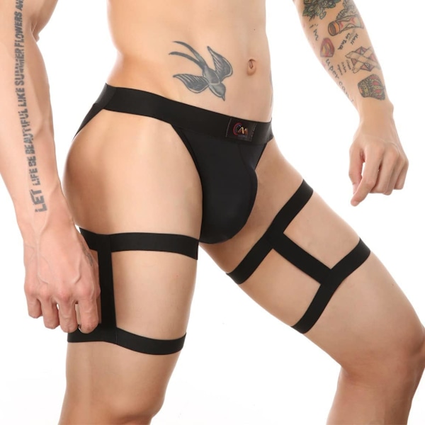 2025 Senaste Modell Herr Atletisk Jockstrap Underkläder Utskuren Låg Midja Strappy Cutout Bikini Jock Strap Rave Underbyxor med Benband Blac