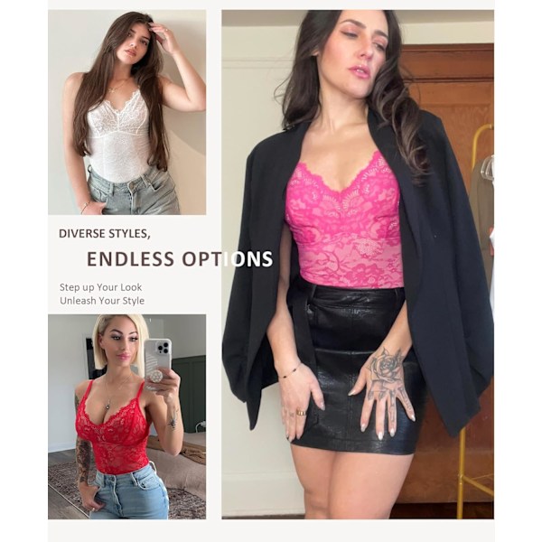 2025 Senaste Modell  Shapewear Bodysuits för Kvinnor Spets Shapewear Tummy Control V-Ringad Ärmlös Bodysuit Toppar Jumpsuit  Rosa   Med
