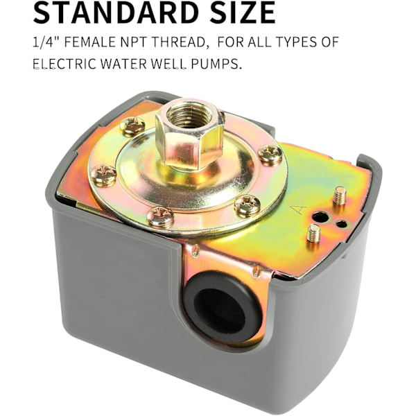 Högkvalitativ, helt ny tryckströmbrytare för brunnspump, 30-50Psi vattentrycksbrytare justerbar differential, 1/4\" invändig NPT-gänga