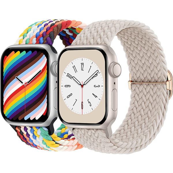 Flätat Solo Loop-kompatibelt Apple Watch-band 42 mm Starlight/Pride Edition 42mm/44mm/45mm/49mm