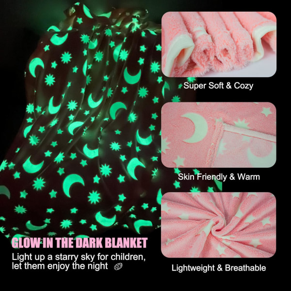 Glow in The Dark filt för flickor (50" x 60", rosa)