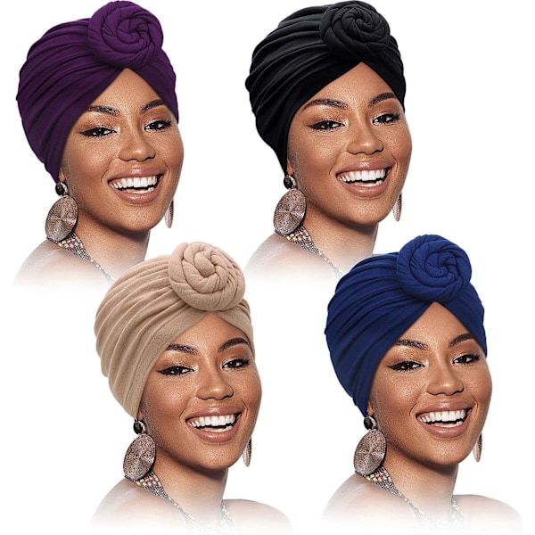 4-pack Mönstrade Huvudband Förbandsliknande Turban Knyta 4PCS 2