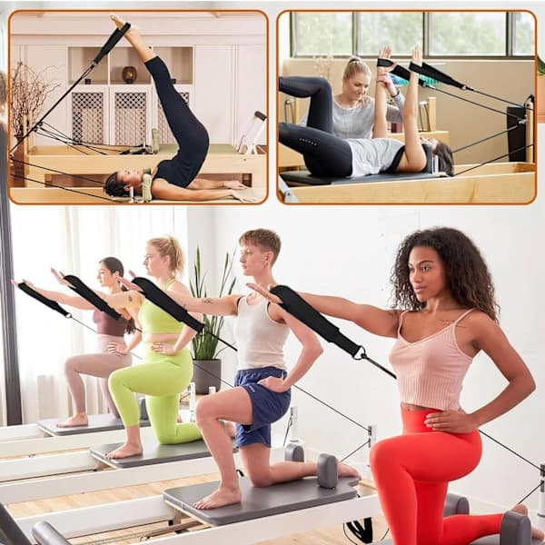 Pilates Reformer Double Loop Stropper - Håndledds- og Ankelstropper for Core Bed gråhvit