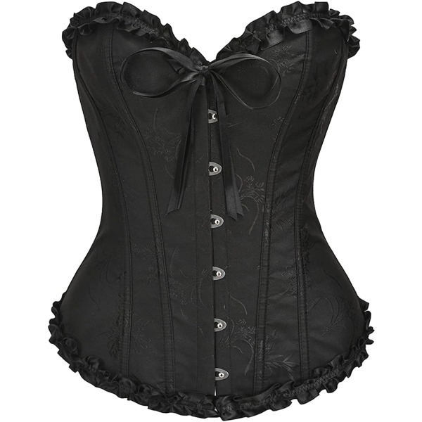 Kvinnors snörning benad överbyst korsett bustier underkläder Black Floral S