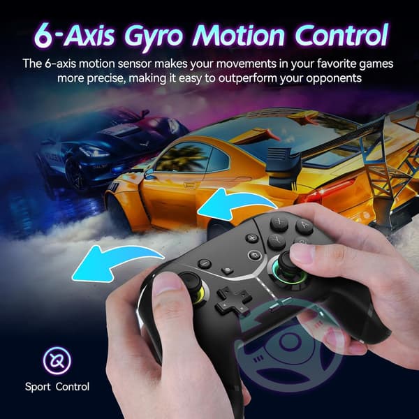 2025 Seneste Model Switch Controller, Trådløs Pro Controller til Switch/Lite/OLED/iPhone/Mac/iPad/iOS/Android/Telefon/PC/Steam/TV, Bluetooth