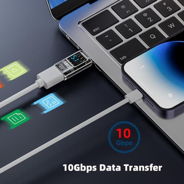 2025 Senaste Modell CY Adapter 3st/lot Typ-C Smart LED-Display USB-C till USB3.2 Typ-A Adapter 10Gbps Data Ström Spänning Snabbladdning Mo