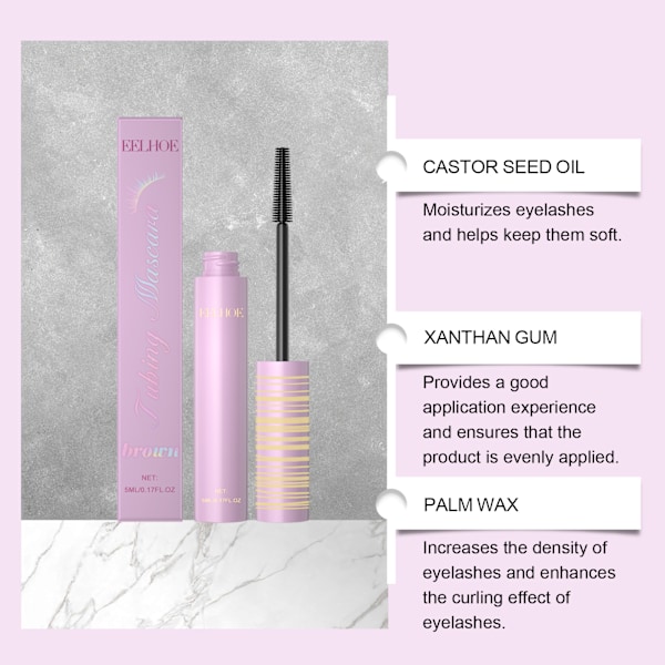 2025 Senaste Modell Brun Lång Böj Mascara Naturlig Skönhet Böj Svart Tjock Mild Mascara Färgar Inte Lätt
