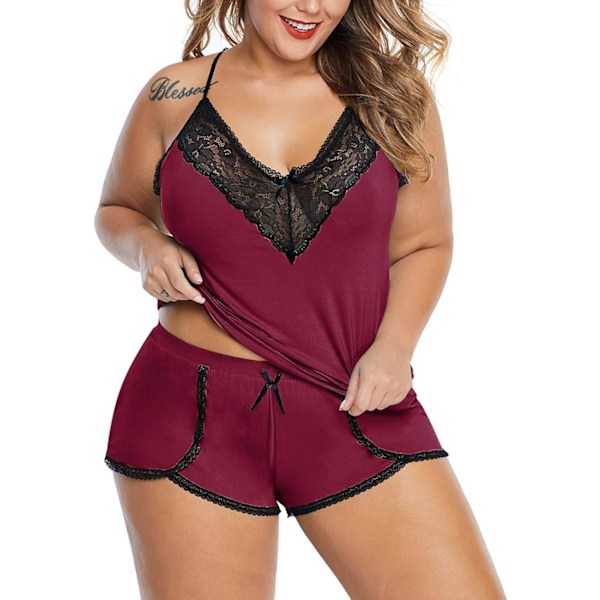 2025 Senaste Modell Dam Plus Size Pyjamas Cami Shorts Set Nattkläder Sexiga Spetsunderkläder Sovkläder