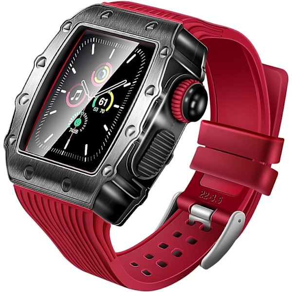 Silikonarmband + Fodral för Apple Watch 45mm 44mm Red 45mm Fro 7