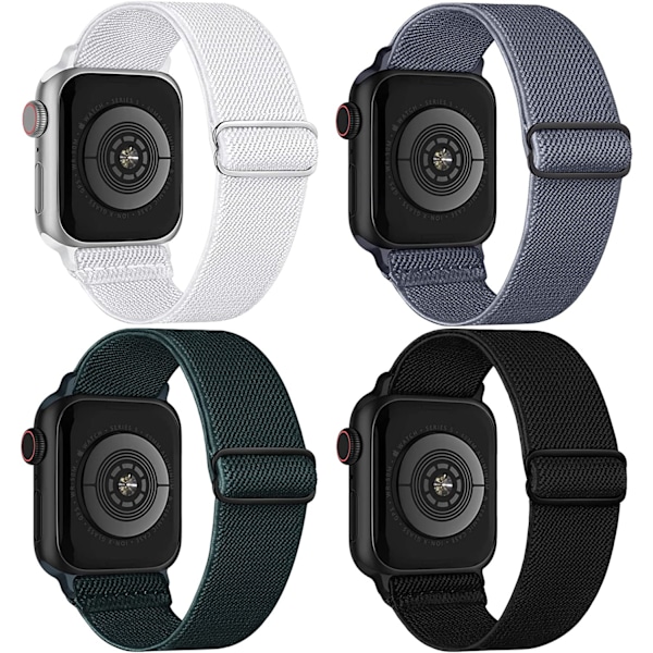 Stretchade Nylon Solo Loop-band som är kompatibla med Apple Watch 4pcs 8 42mm/44mm/45mm/49mm