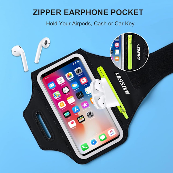 2025 Senaste Modellen Telefonarmband för Löpning Mobiltelefonarmband med Dragkedjeficka för Hörlurar Bilnycklar, Vattentåligt Sportarmband
