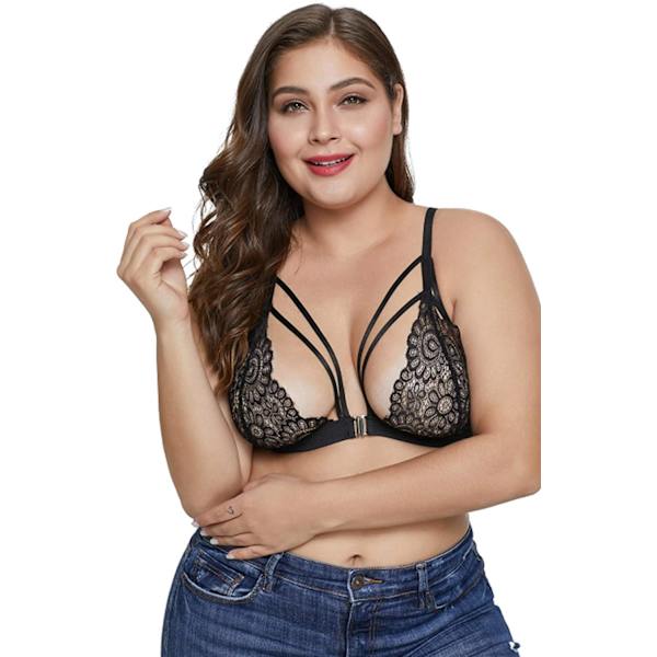 2025 Senaste Modell Plus Size Sexig Bralette Underkläder för Kvinnor Blommig Transparent Spets BH Topp