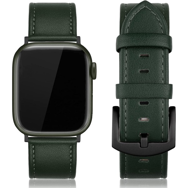 Läderband som är kompatibla med Apple Watch 45 mm 42 mm 44 mm Mountain Green 42/44/45 mm