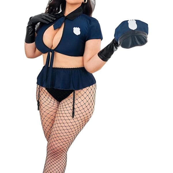 2025 Senaste Modellen Dam Plus Size Polisdräkt Set Poliskonstapel Uniform Underkläder Cosplay Outfits Blå 4X-Large