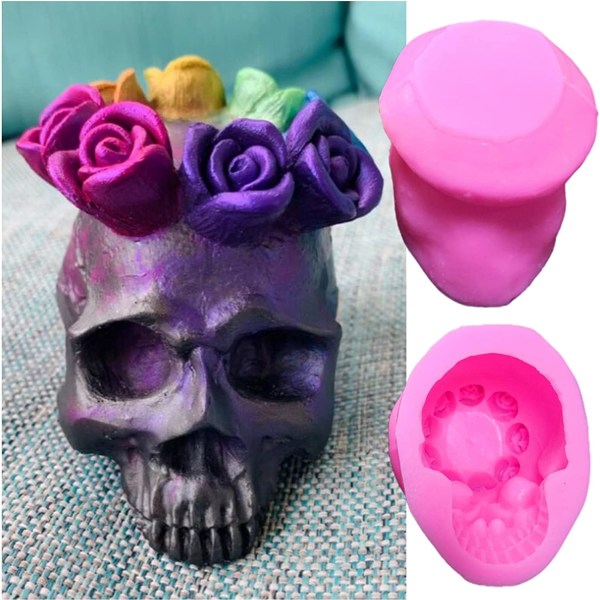 3D Skalle Ros Silikon Ljusstake Formar Fondant Tårta Skull Rose Candle