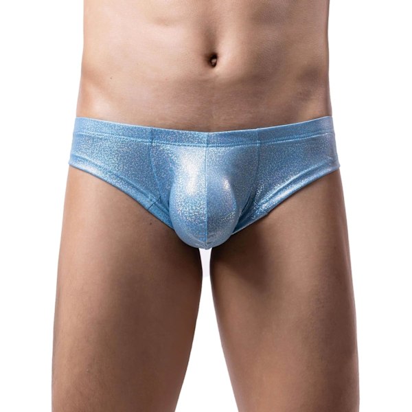 2025 Senaste Modell Herr Trosor Sexiga Låg Midja Glänsande Underkläder 3D-påse Jockstrap T-Back G-String Bikini Kalsonger Bekväma Trosor för Män  Himmelsblå
