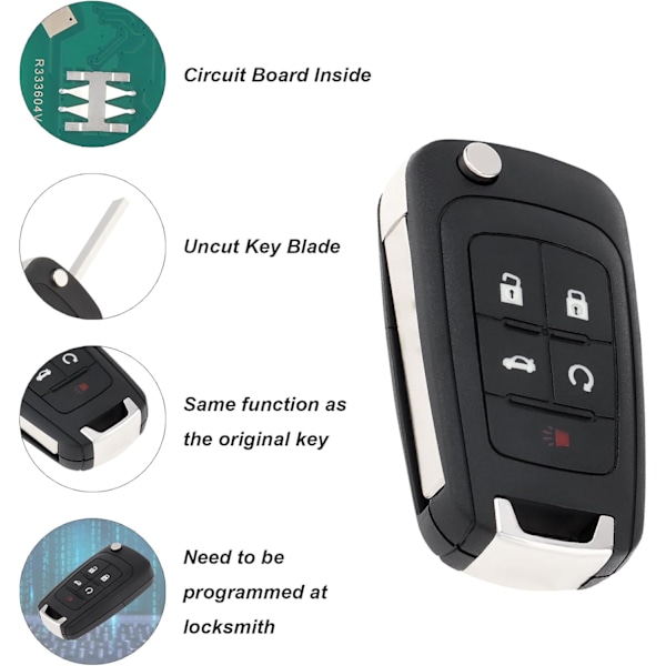 1 st Vikbar Nyckel Fjärrkontroll Ersättning Passar Chevy Cruze Camaro Equinox Impala Malibu Sonic/GMC Terrain/Buick Lacrosse Regal Veran