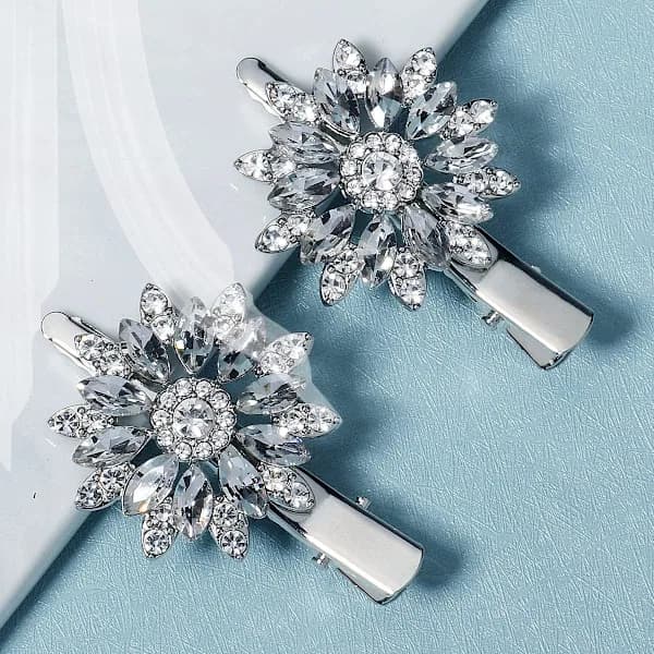2 st strass bröllopshårklämma, blomdiamanthårklämmor, strasshårspänne (silver)
