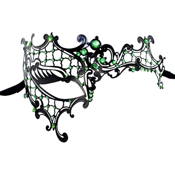 2025 Senaste Modell Laserskuren Metall Maskeradmask för Kvinnor Venetiansk Fest Mardi Gras Halloween Mask Svart - Gröna Diamanter