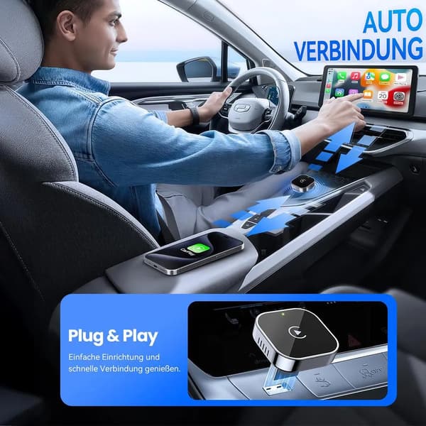 Mini CarPlay Android Biladapter, USB/USB-C til Trådløs Forbindelse, Bil Multimediekonverter, Plug and Play, Kompatibel med iOS og Android Systemer,