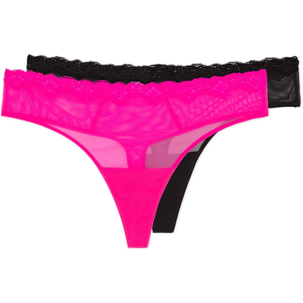 2025 Senaste Modell Dam Trosor i Mesh & Spets, Finns i Multipack Elektrisk Rosa/Svart Nyans X-Large